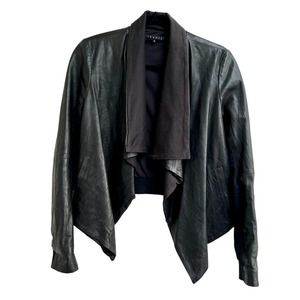 Theory Shawl Collar 100% Leather Open Front Biker Jacket Black Women's Size M